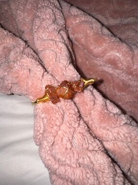 Gold Cuff Bracelet with orange/pink agate Stone Chips